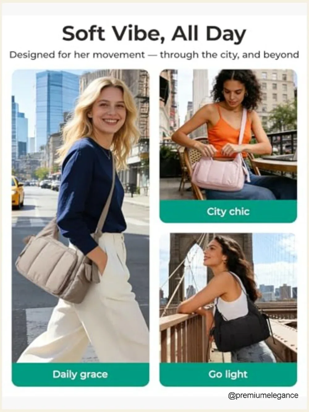 6L Crossbody Puffer Hobo Bag with Adjustable Strap, Nylon, Lightweight